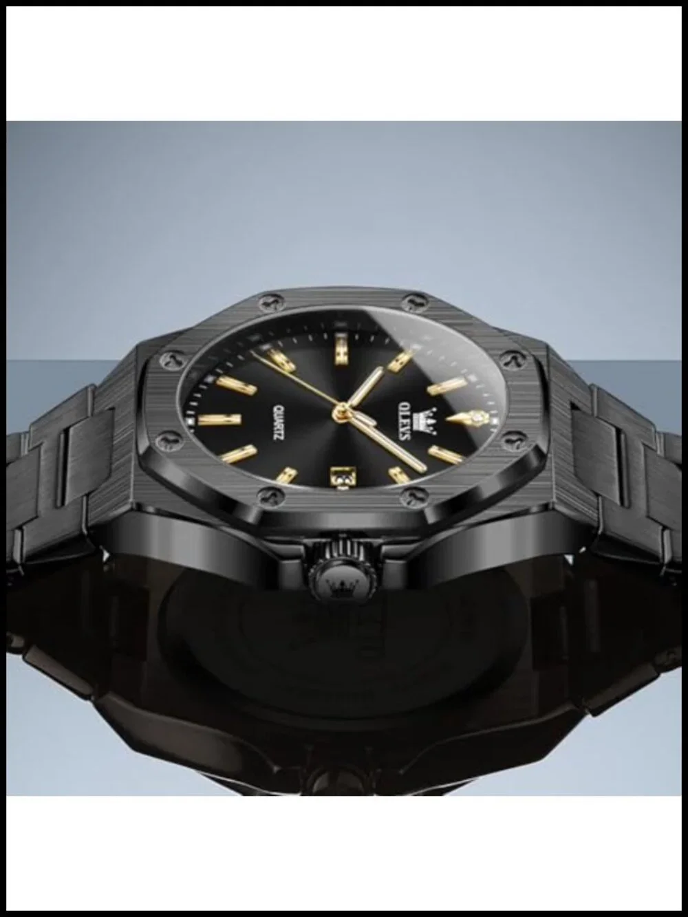 Mens Octagonal Quartz Dress Watch Stainless Steel Luminous Waterproof 42mm
